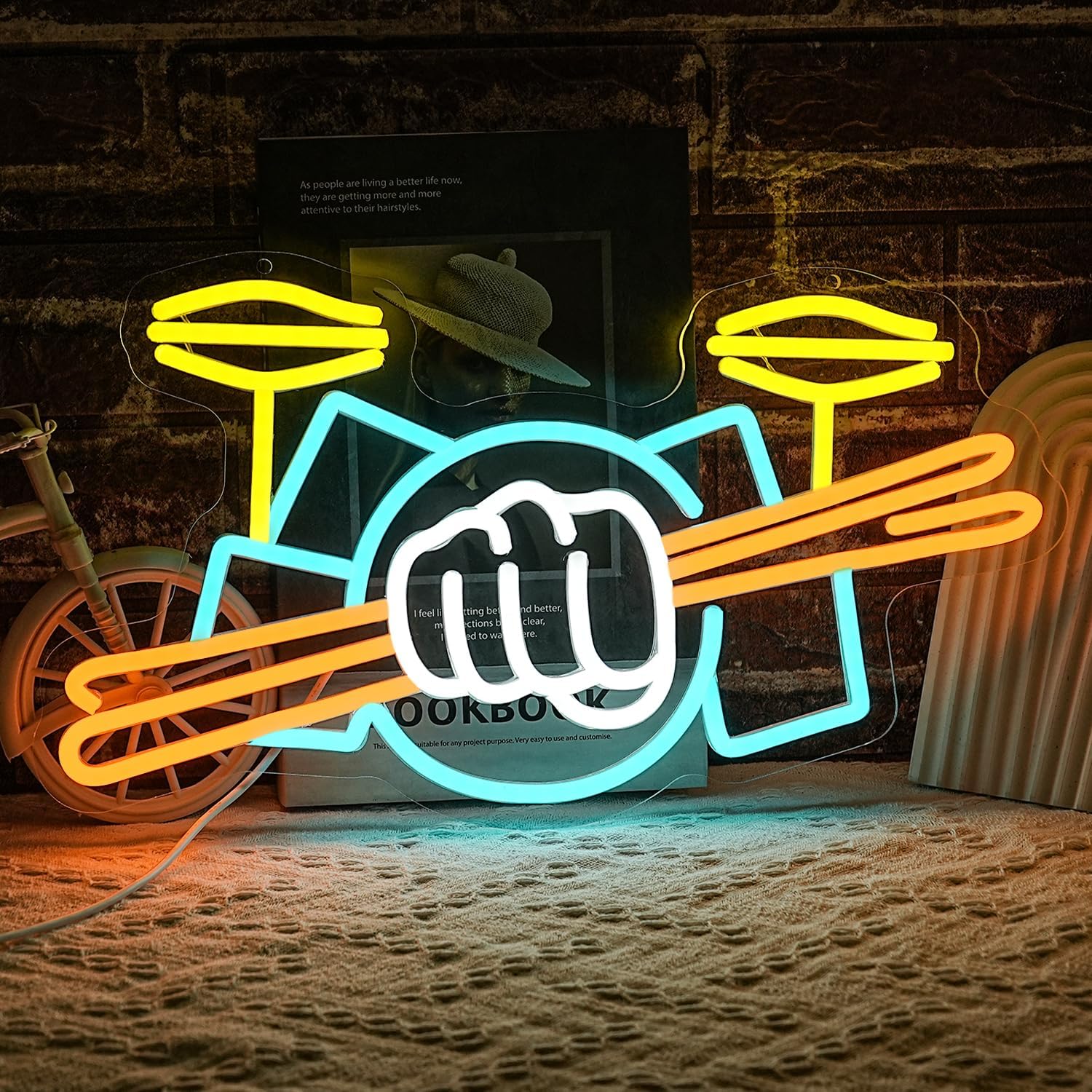 Musical Instrument Set - Drum Set Neon Sign USB Powered