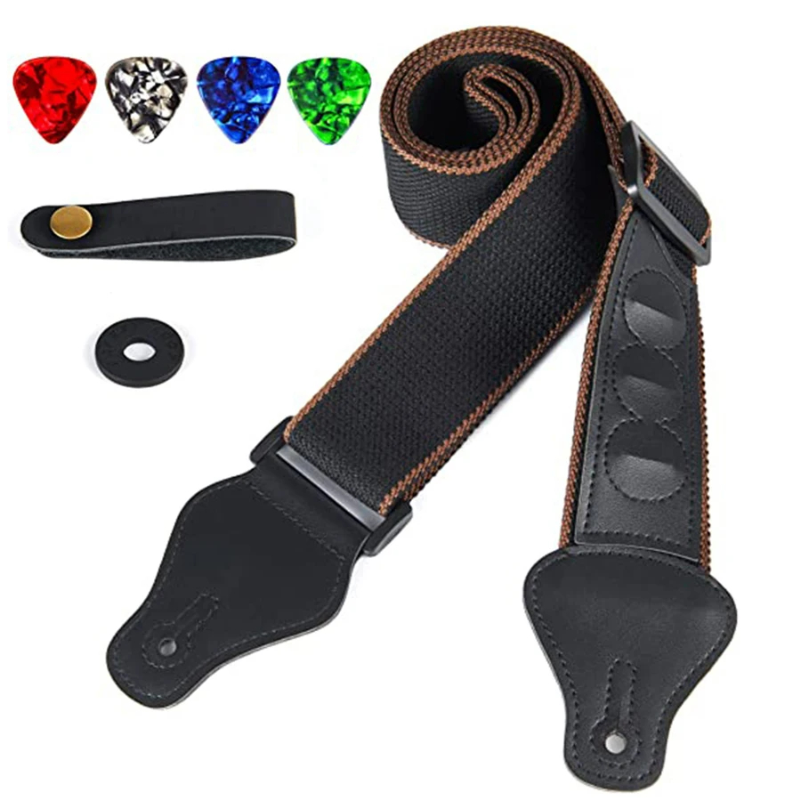 7Pcs/Set Guitar Strap Black PU - Musical Instrument Sounds review and price