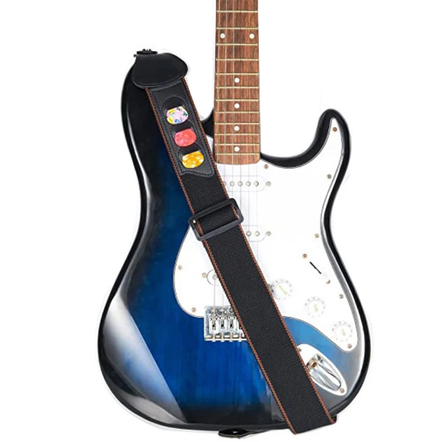 7Pcs/Set Guitar Strap Black PU - Musical Instrument Sounds review and price